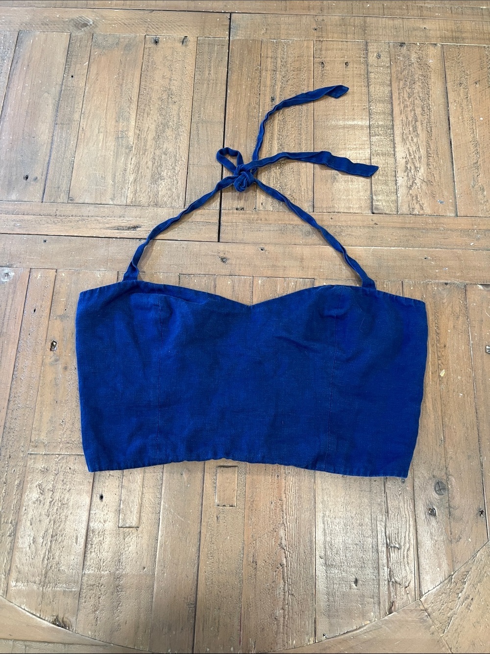 Reformation linen cropped Halter top women’s 12 blue preppy bohemian concert